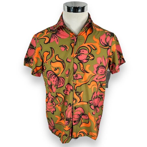 Seea Tops - The Seea Hawaiian Reed Shirt Womens Small Green Short Sleeve Button Freya New